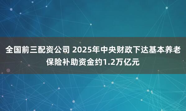 全国前三配资公司 2025年中央财政下达基本养老保险补助资金约1.2万亿元
