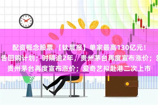 配资概念股票 【钛晨报】单家最高130亿元！港A股上市公司密集公告回购计划；时隔逾2年，贵州茅台再度宣布涨价；爱奇艺拟赴港二次上市